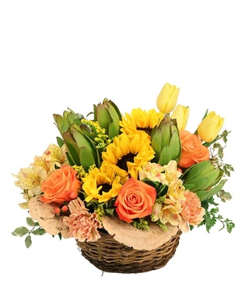 Brightly Joyful Basket Arrangement  in Brenham, TX | Sunny Day Blossoms Design Studio