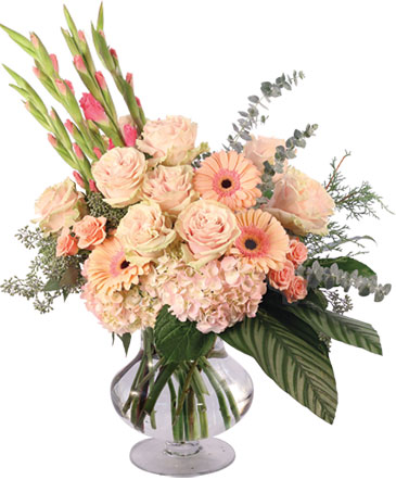 Gladly Pastel & Pink Flower Arrangement in Brenham, TX | Sunny Day Blossoms Design Studio