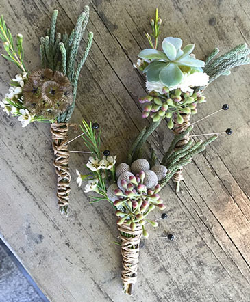 Succulent Serenity Boutonniere in Brenham, TX | Sunny Day Blossoms Design Studio