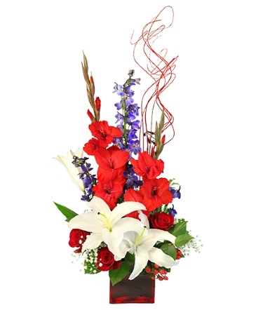 Victory Fireworks Vase Arrangement in Brenham, TX | Sunny Day Blossoms Design Studio